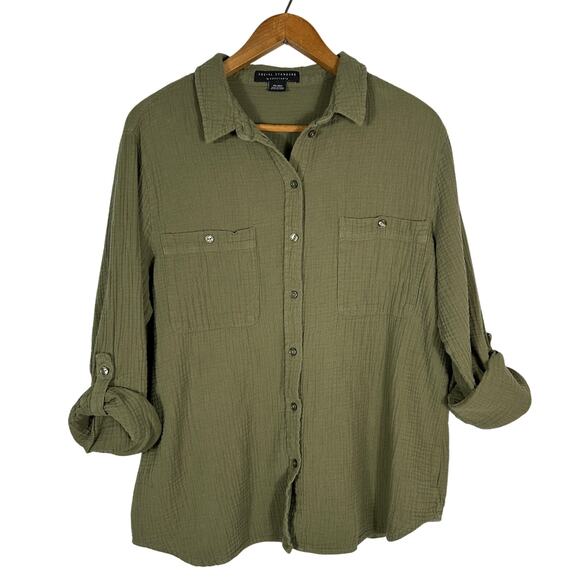 Social Standard by Sanctuary Olive Green Gauze Button Shirt Women’s XXL - Picture 1 of 11